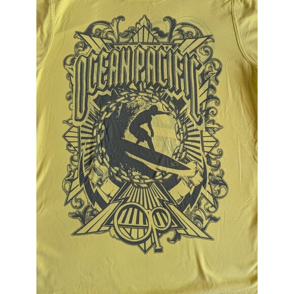 Ocean Pacific OP T-Shirt Mens Medium Reversible Vintage Y2K Graphic Tee Yellow - Picture 3 of 11